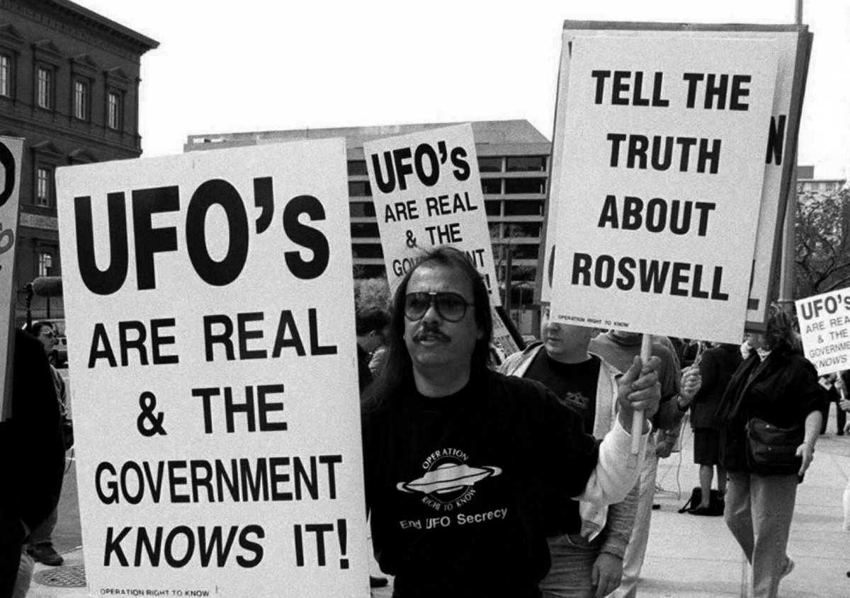 Archival photograph of a UFO disclosure protest