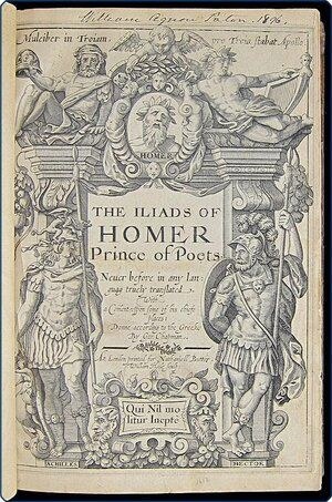 Antique engraved title page of The Iliads of Homer