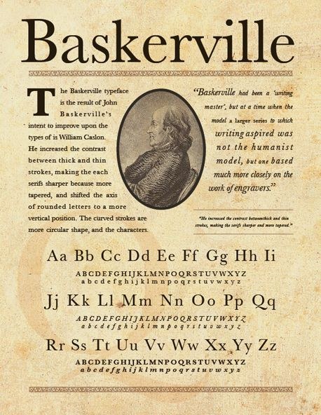 Baskerville typeface specimen sheet