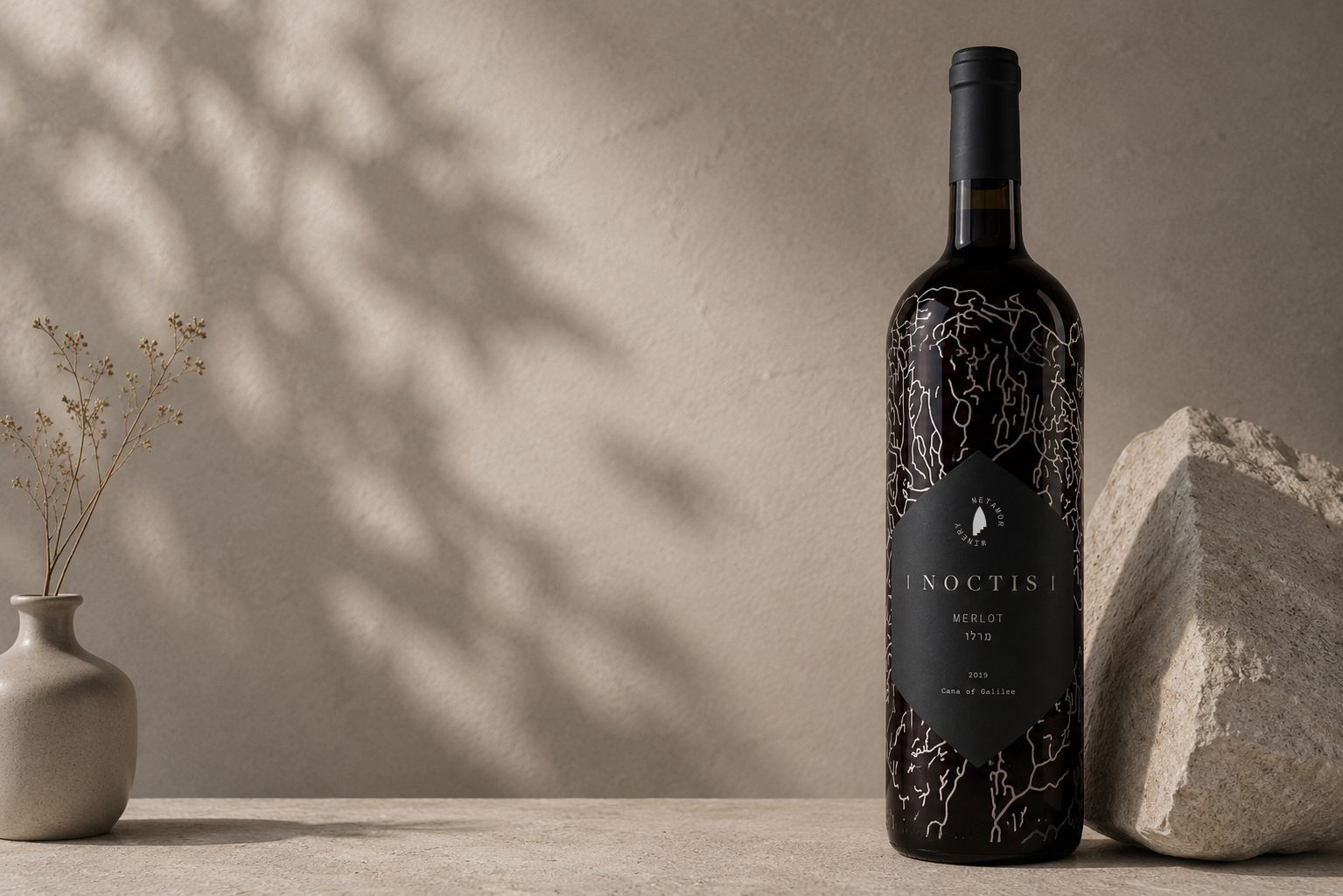 Dark cinematic METAMOR winery identity hero image
