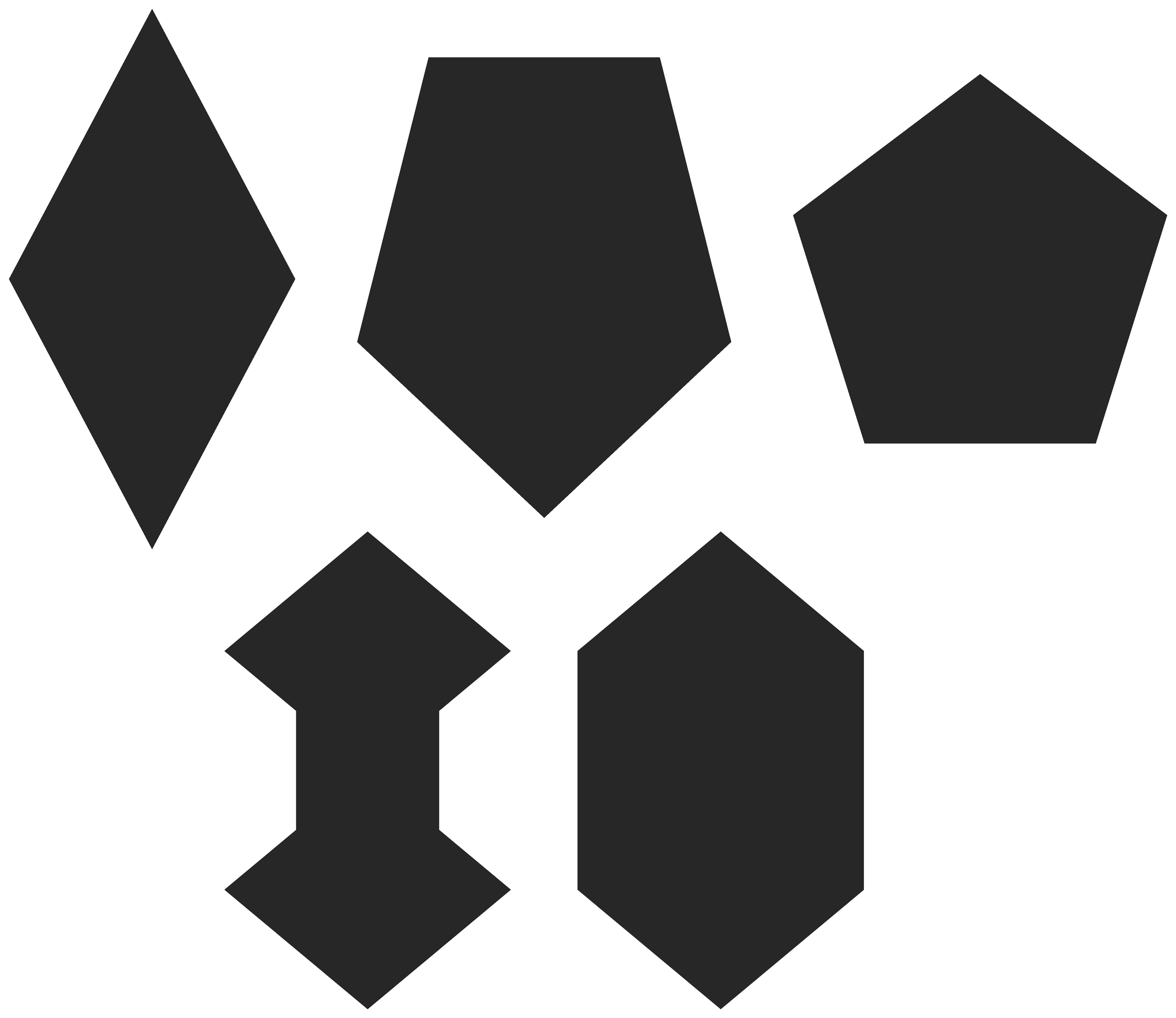 Five geometric label silhouette studies compared before selecting the final shape