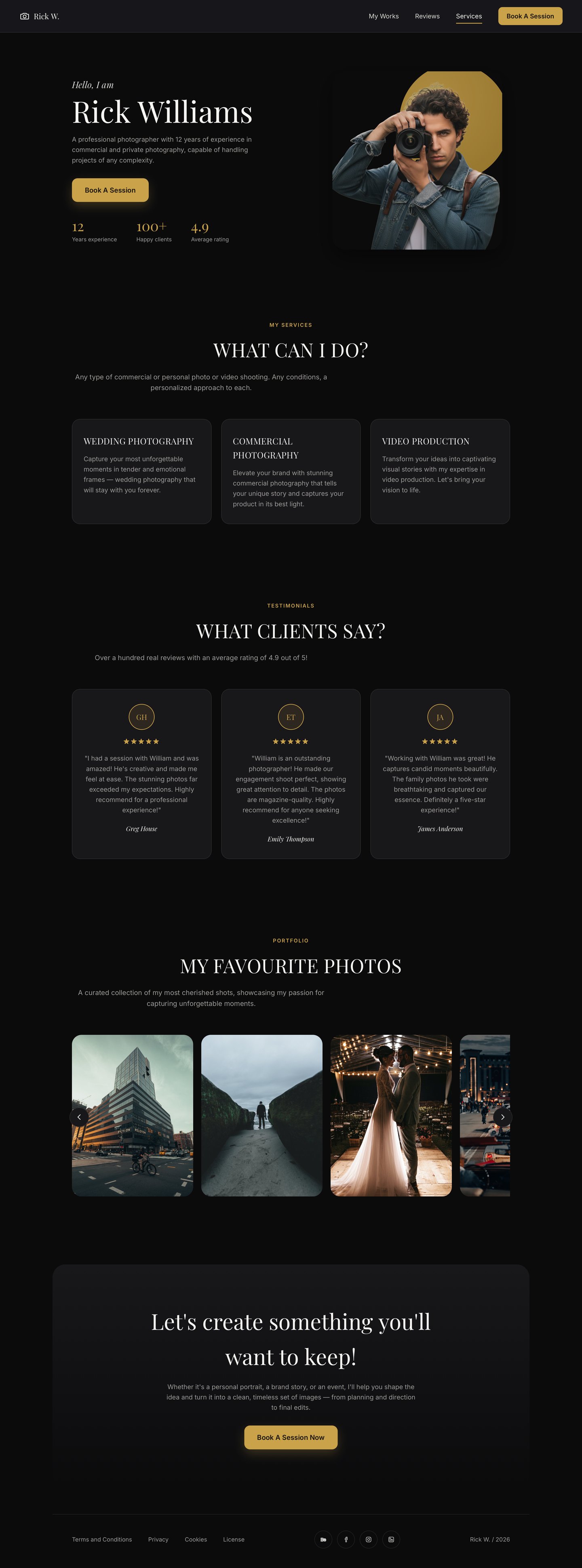 Final homepage system with a restrained black-and-gold interface and stronger image hierarchy