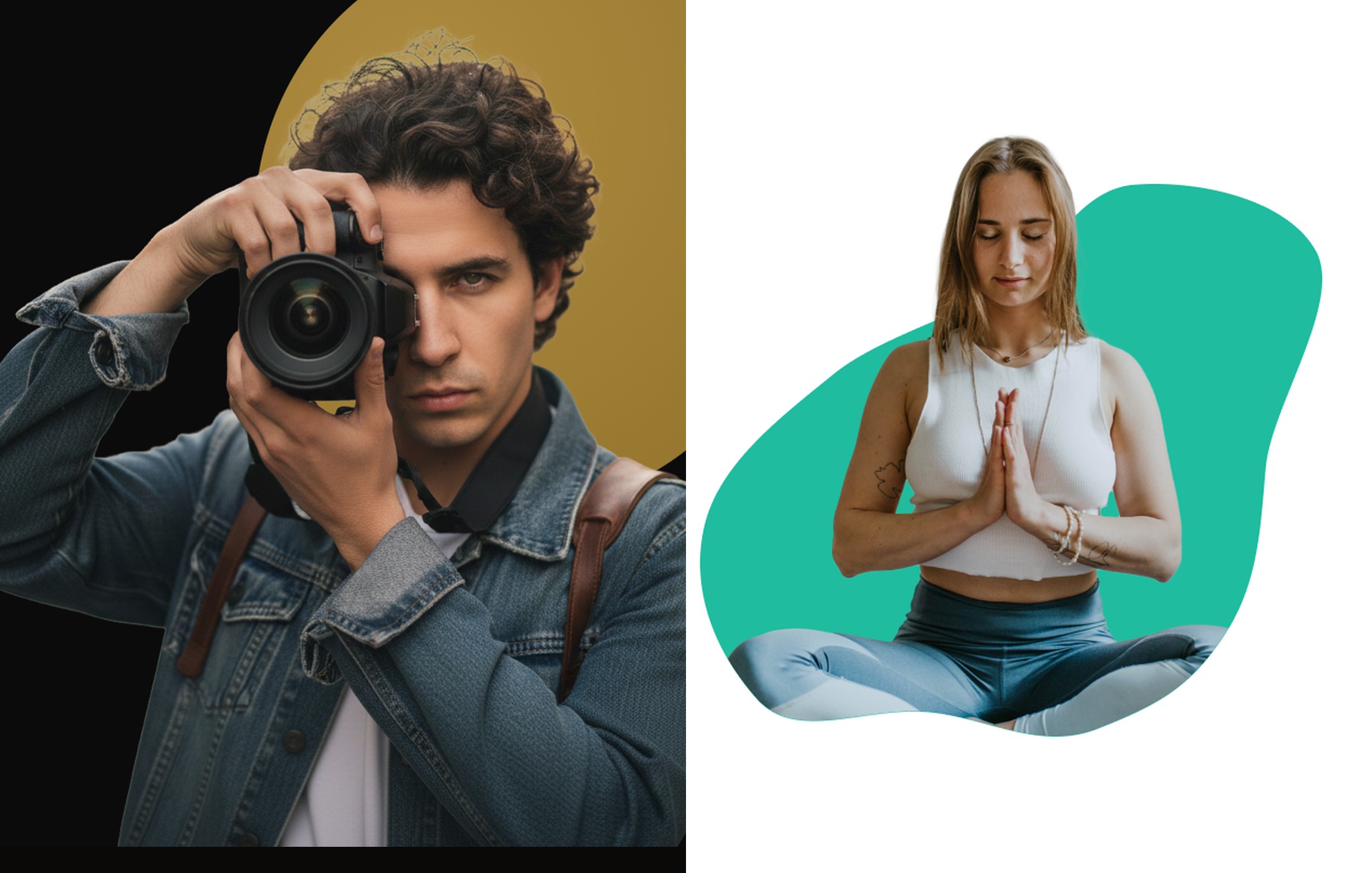Split view of the Rick W. photographer portfolio and the Zen Yoga wellness landing page